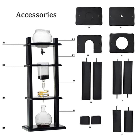 Smooth As Silk Cold Brew Coffee Tower With Slow Drip Design For Ultra Rich And Smoother Tasting Ice Coffee 1000Ml Capacity accessories parts overview
