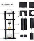 Accessories for Premium Cold Brew Coffee Maker With Slow Drip Tower Japanese Style 1000 Ml Glass Carafe, including various parts.