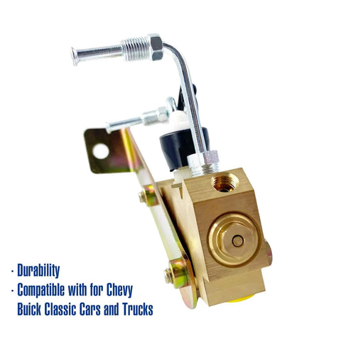 Heavy Duty Brass Brake Proportioning Valve For Disc Front And Drum Rear Setup Mount Bracket and Connector Kit Compatible with Chevy Classic Car and Truck Replace 172 1353 Straight Up Knockout Fit close-up view showing brass construction and connectors.