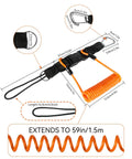 Diagram of Heavy Duty Scuba Diving Lanyard With Clip, featuring stainless steel spring coiled orange lanyard, nylon webbing.