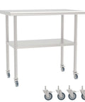 Stainless Steel Work Table With Casters And Undershelf, Flat Top Commercial Prep Table For Kitchen, Restaurant Or Garage, Heavy Duty