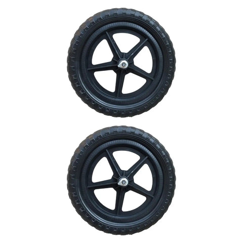 Two 11 Inch Non Inflatable Balance Bike Replacement Wheels For Kids Kid Friendly Lightweight And Durable Training Bicycle Wheels Universal Fit For Most Glider And Balance Bikes Easy Upgrade For Boys And Girls With Pentagram Hub in black.