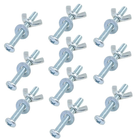 Heavy Duty 10 Piece Wing Nuts And Bolts With Washers Tool Free Hand Tighten Fastener Set Built Solid For Quick Fixes And Reliable Grip No Sweat Mechanic Hardware 1 4 By 2 Inch showing ten wing nuts with bolts and washers.