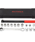Serpentine Belt Tool Set for Vehicles With Spring Tensioner, 15 Piece Universal Kit With Ratcheting Wrench and Crowfoot Wrenches