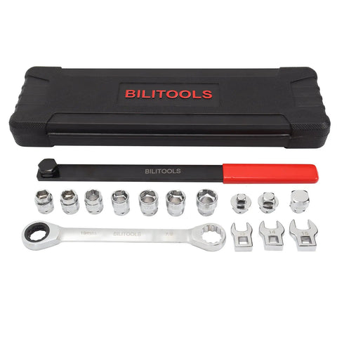Serpentine Belt Tool Set for Vehicles With Spring Tensioner, 15 Piece Universal Kit With Ratcheting Wrench and Crowfoot Wrenches