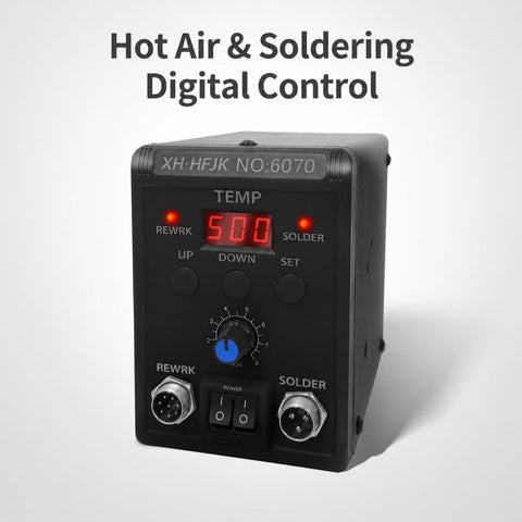60W Soldering Station with Fast Heat Iron and LCD Display, featuring digital temperature control and metal housing.