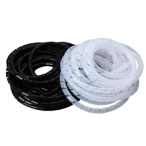 Black and white Flame Retardant Spiral Cable Protector Sleeve for 10mm cables, durable cable management wrap, ID5mm, flexible wire organizer