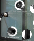 Features of Heavy Duty Metal Garden Hose Wand with 16 Inch Sprayer including rubber dial, ratcheting knob, and aluminum tube.