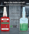 Industrial Grade Retaining Compound 4 Pack For High Strength Bearing Mounts And Sleeve Retainers, Fast Cure Anaerobic Adhesive To Lock Loose Shafts And Cylindrical Assemblies In Your Workshop Or Garage, VG680 labeled bottle with air space, net weight 50ml