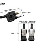 Six Millimeter Marine Fuel Line Connector Kit For Dockside Boat Lines With Male And Female Fittings Fits One Quarter Inch Hose Built For Outboard Motors And Fuel Tanks Three Piece Set, showing size dimensions.