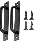 2 Pack Sliding Door Pull Handles Black Matte Aluminum Hole Center Gate Handles For Wooden Doors with screws shown