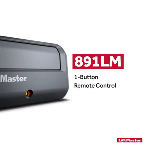 Model 891LM Security Plus 2.0 One Button Gate Opener Remote With Visor Clip close-up view showing remote and logo