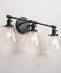 Three Light Dope Vintage Industrial Wall Sconce With Funnel Flared Clear Glass Shade In Black Finish E26 Base