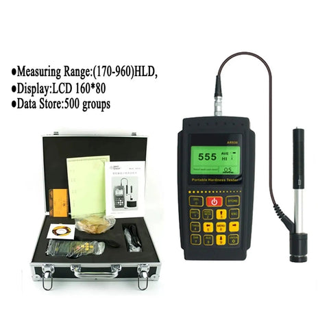 Super Handy Digital Hardness Tester For Metals That Reads Hardness Levels From 170 To 960 HLD in a carrying case with accessories.