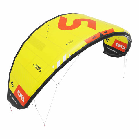 Ghost V3 One Strut Kiteboarding Kite With Compact Swept Canopy For Efficient Upwind Reach in 17 Meter Yellow, side view