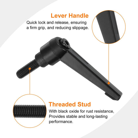 Two Pieces M8 X 20mm Adjustable Knob Handles With Male Thread Push Button Ratchet Quick Release Locking Rotating Bolt, black alloy steel