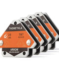 Front view of Themethla welding magnets set of 4, 25 lb each with orange label