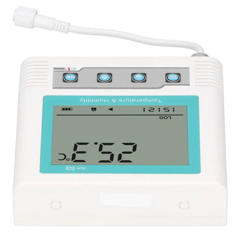 Heavy Duty Lcd Temperature Data Logger With Usb Software Alerts And Rechargeable Battery For Cold Chain Warehouses And Labs showing display and controls