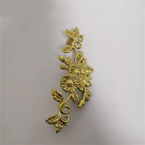 Retro Brass Drawer Knob With Double Hole Mount, Pure Copper Gold Hollow Flower Cabinet Pull, Vintage Vibe Drawer Pull for furniture