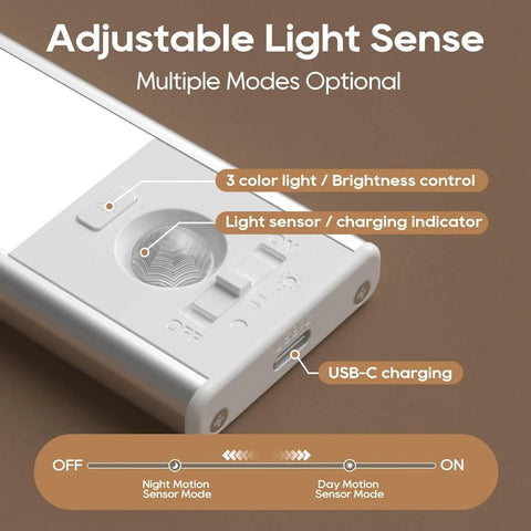 Wireless Under Cabinet Lighting Kit With Motion Sensor And Three Color Temperatures showing control panel and USB-C port.