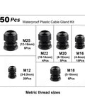 Adjustable Cable Gland Kit 3 To 21mm Waterproof IP68 Lock Nut Connectors in various sizes from M12 to M25