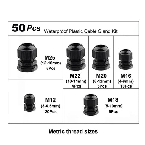 Adjustable Cable Gland Kit 3 To 21mm Waterproof IP68 Lock Nut Connectors in various sizes from M12 to M25