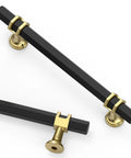 10 Pack 5 Inch Matte Black And Gold Kitchen Cabinet Handles, close-up view showcasing durable zinc alloy construction.