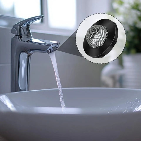 Close-up of 25 Pcs Stainless Steel Water Filter Hose Washers with screen detail used in sink faucet for water filtration.