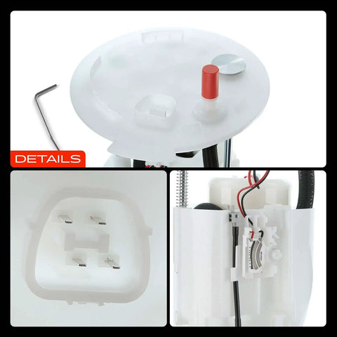 Electric Fuel Pump Module Assembly For Ford Fusion And Lincoln Rides Knocked Out Replacement With Single Four Pin Sensor Fits 2013 To 2015 Models, detailed view showing top and connector.