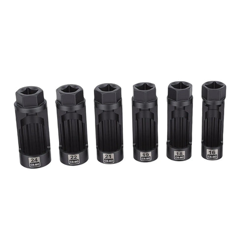 Image of 6 Piece Strut Nut Socket Set With Storage Case For Shock Absorber Nuts 16mm 18mm 19mm 21mm 22mm 24mm, 12 Point Design