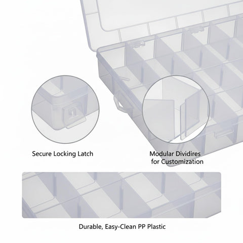 Close-up of Portable Tool Box Organizer With Clear Compartments And Dividers For Easy Workshop Hardware Storage