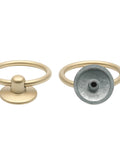 Front and back view of 5 Pack Gold Ring Drawer Pulls With Screws, Brass Cabinet Handles Drop Knobs, single hole mount, ring diameter 1 inch.