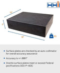 HHIP granite surface plate, 18 x 12 x 3 in, Grade B, black granite, 80 lb
