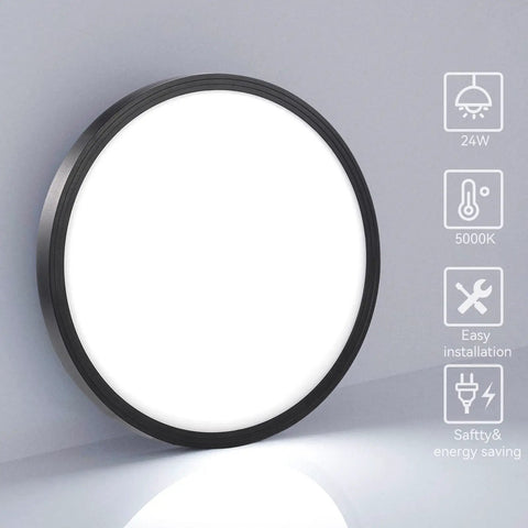 Six Pack 9 Inch LED Flush Mount Ceiling Lights 2880 Lumens Bright As Day 24W Day White 5000K 120V Slim Black Surface Mount Fixture