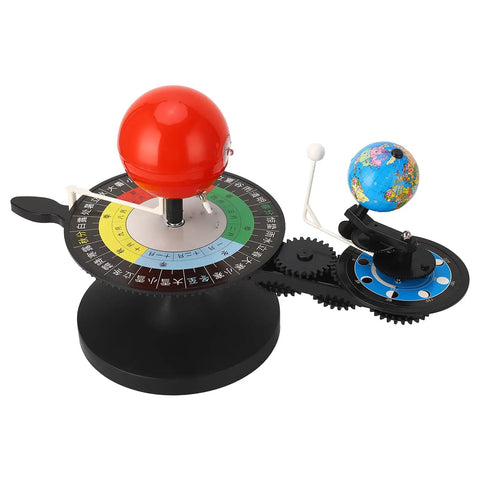 Solar System Model With Free Rotation Sun Earth Moon Orbits, Hands On Planetarium Astronomy Educational Toy For Kids, Four Season Plate Lunar Dial For Classroom Science Teaching with red sun, globe, and gears