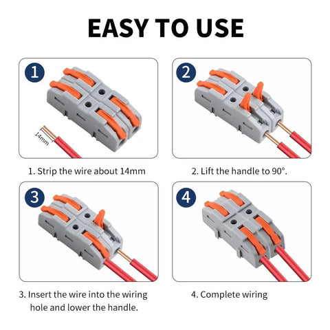Easy step-by-step instructions for using 50 Pack Lever Wire Nuts Tool Free Quick Connect Wire Connectors Heavy Duty Splicing Terminal Blocks