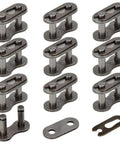 420 Chain Master Link Roller Connector Kit For 50cc To 212cc Dirt Bikes ATVs Go Karts and Mini Bikes Ten Pack Replacement Fits TaoTao Coolster Coleman Baja and More shown in steel