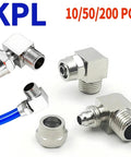 Workhorse Grade Nickel Plated Brass Elbow Fitting Kit 10 Piece Set with various sizes and connect types for pneumatic hoses.