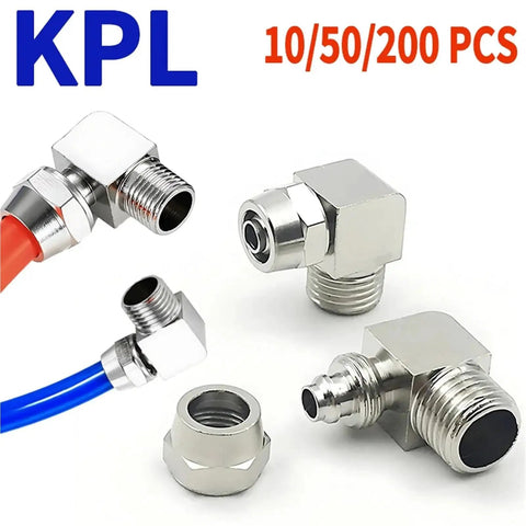 Workhorse Grade Nickel Plated Brass Elbow Fitting Kit 10 Piece Set with various sizes and connect types for pneumatic hoses.