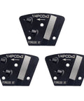 Three Piece Trapezoidal Diamond Grinding Discs Set, Two By One Quarter PCD Bar, Counterclockwise Diamond Shoes For Epoxy Removal