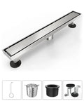 No-Fuss 2 In 1 Linear Shower Drain 24 Inch Brushed Nickel Stainless Steel Floor Drain With Tile Insert Grate Adjustable Feet