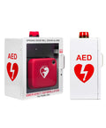Legit AED Defibrillator Wall Mount Cabinet With Heavy Duty Steel Body And Snappy Alarm Lock For Darn Quick Public Or Home Emergency Grab In Sharp White Enclosure, featuring a red AED.