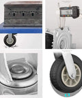 Zero Hassle Heavy Duty Rubber Swivel Casters Four Pack With Locking Brake And Fixed Wheels quiet roll on heavy duty cart with visible steel parts.