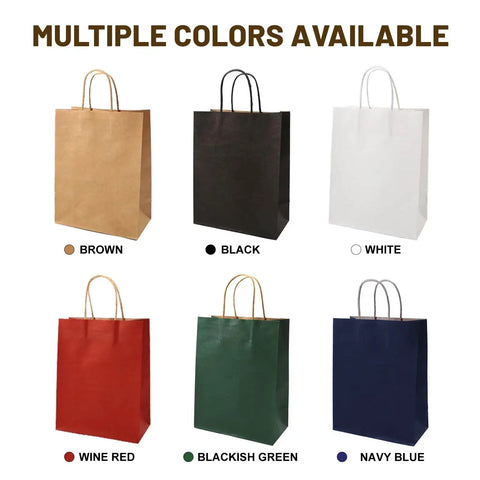 Brown Kraft Gift Bags With Durable Handles 8.25 X 5.9 X 3.15 Inches Pack Of 100 For Small Biz Christmas Weddings Parties Shopping Lunch Halloween Trick Or Treat in multiple colors