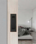 Oil Rubbed Bronze 4.72 Inch Recessed Finger Flush Door Pulls For Pocket Sliding Closet And Barn Doors Premium Stainless Steel Hardware With Rust Resistant Built To Last 2 Pack Bundle installed on a wooden door