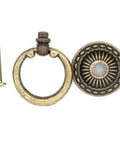 Vintage Antique Brass Ring Pull Handles For Cabinets And Drawers, 10 Pack, Zinc Alloy, Rust Resistant, Round Disk Shield, Thick Ring