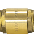 Side view of In Line Check Valve For Water Supply Lines 1 Inch IPS Threaded Connection Brass Body With Stainless Steel Spring For Backflow Prevention And Durable Plumbing Fitting Eastman 20405LF For Residential And Commercial Installations