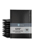 Double Layer Bubble Mailers 6x10 Inches 50 Pack Black Padded Envelopes stacked and displayed showing bubble texture