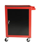 Heavy Duty Rolling Tool Chest With Sturdy Swivel Wheels And Three Smooth Drawers Plus Versatile Removable Top Box For Hella Garage Organization and Straight Up Solid Storage in black and red finish, featuring lockable door.