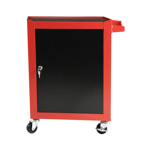 Heavy Duty Rolling Tool Chest With Sturdy Swivel Wheels And Three Smooth Drawers Plus Versatile Removable Top Box For Hella Garage Organization and Straight Up Solid Storage in black and red finish, featuring lockable door.